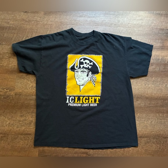 PITTSBURGH PIRATES t-shirt I.C. Light Beer 90s vintage 70s pirate logo Yinzer L - Picture 1 of 10